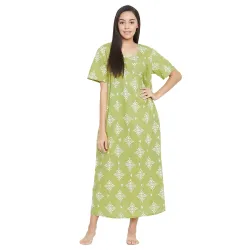 Clovia Womens Cotton Printed Maternity Long Night Dress