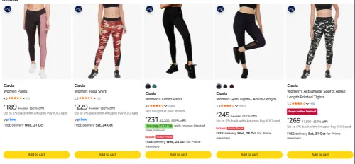 Image of Clovia Women's Leggings at minimum 80% Discount