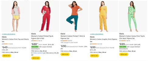Image of Clovia Women's Pajama Set at Minimum 80% Discount