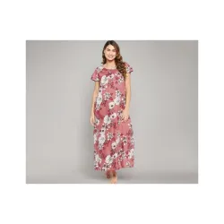 Clovia Womens Rayon Printed Long Night Dress - Pink