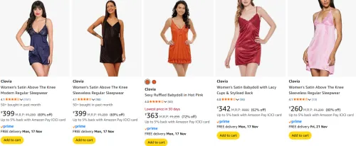 Image of Clovia Women's Satin dress starting @ ₹399