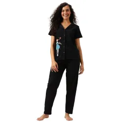 Clovia Womens Cotton Shirt & Pyjama Night Suit Set