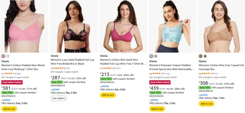 Image of Clovia Women's Bra & Lingerie @ Minimum 70% Off + Extra 10% Coupon Discount