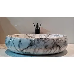CLUSTER Designer Glossy Ceramic Countertop Wash Basin Oval White Marble