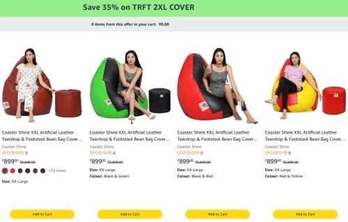 Image of Coaster Shine XXL Leatherette Bean Bag Cover + Footstool (PO2) @ Flat ₹584