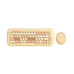 Coconut Bling Typewriter Inspired 2.4GHz Retro Wireless Keyboard and Mouse Set with USB Support, Round 84 Keycaps for PC