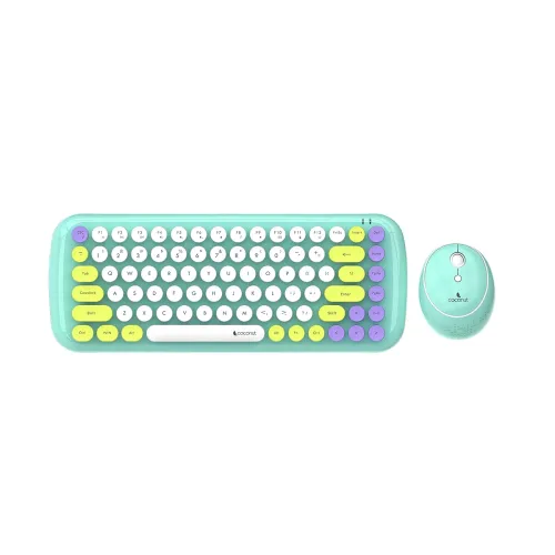 Image of Coconut Bling Typewriter Inspired 2.4GHz Retro Wireless Keyboard and Mouse Set with USB Support, Round 84 Keycaps for PC
