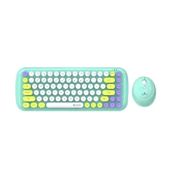Coconut Bling Typewriter Inspired 2.4GHz Retro Wireless Keyboard and Mouse Set with USB Support, Round 84 Keycaps for PC & Laptop (Green)