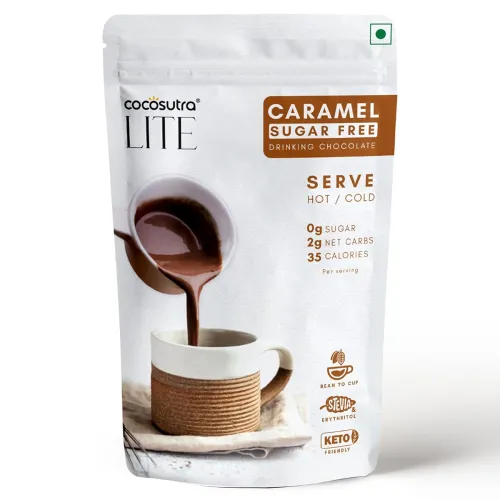 Image of COCOSUTRA SUGAR FREE Drinking Chocolate Mix - Caramel | Zero Sugar, Low Carb