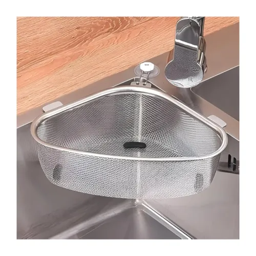 Image of COFIEX Stainless Steel Sink Corner Strainer Triangle Drainer Basket Shelf