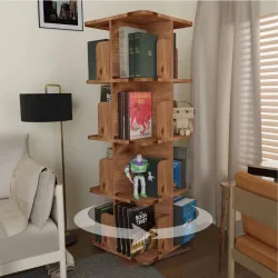 COGO 4-Tier Revolving Bookshelf – 260L, Walnut (DIY)