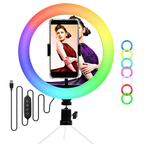Image of Coku CKMJ26 10.2 inch RGB Selfie Ring Light with 70-Inch Stand, Multi-Colors RGB LED Ring Light with Tripod Stands & Pho
