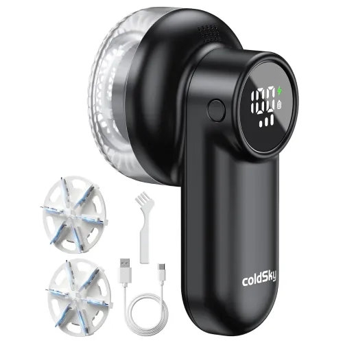 Image of coldSky Rechargeable Fabric Shaver, Lint Shaver with Digital Display, Sweater Shaver with 6-Leaf Blades and Safety Lock,