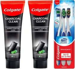 Colgate Charcoal Clean Toothpaste with 360 Whole Mouth Clean Soft Bristle Toothbrush Toothpaste  (240 g, Pack of 2)