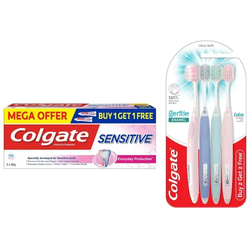 Image of Colgate Gentle Enamel Ultra Soft Toothbrush 4 Pcs & Sensitive Everyday Protection Toothpaste 80g * Pack of 2