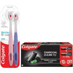 Colgate Adult Gentle Ultrafoam Ultra Soft Bristles Manual Toothbrush 2 Pcs,& Colgate Charcoal Clean Black Gel Toothpaste