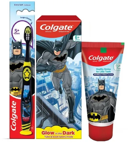 Image of Colgate Kids 6+yrs Batman Toothpaste 80g & Kids Batman Toothbrush 1pc with Book Labels Toothpaste  (80 g, Pack of 2)