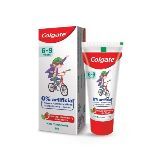 Image of Colgate Kids Toothpaste with 0% Artificial Preservatives, Colours, Sweeteners for Whitening (6-9 Years, Natural Strawber