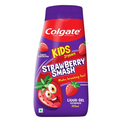 Image of Colgate Kids Toothpaste in a Fun Squeezy Bottle, Strawberry Flavor Gel Tooth Paste, Easy-Grip & Makes Brushing Fun, Cavi