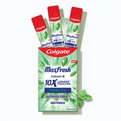 Colgate MaxFresh Mouthwash Sachet Stick, Antibacterial, Fresh Tea Flavour, On-The-Go Instant Easy Freshness for Travel & Daily Use, 0% Alcohol, Box of 12 Sachets x 12mL each (144mL)