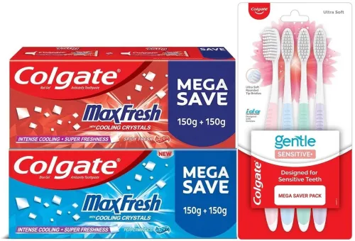 Image of Colgate MaxFresh Red 300g & Blue 300g Toothbrush 4pcs 