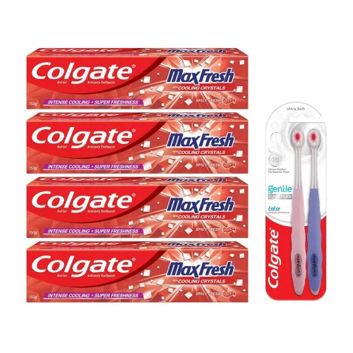 Image of Colgate Max Fresh Bad Breath Treatment Toothpaste, Red Gel Paste With Menthol for Super Fresh Breath, 600g, 150g X 4 Spi