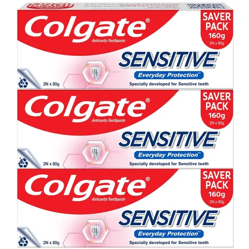 Image of Colgate Sensitive Everyday Protection Toothpaste, For Sensitivity Relief, 480g (Pack of 3 x 160g)