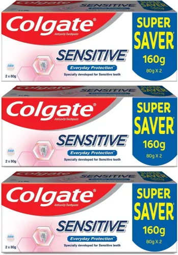 Image of Colgate Sensitive Everyday Protection Tooth paste for Sensitive Teeth, Combo Pack 160gx3 Toothpaste (480 g, Pack of 3)