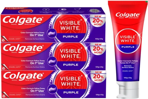 Image of Colgate Visible White Purple Toothpaste (Pack of 3, 360g)
