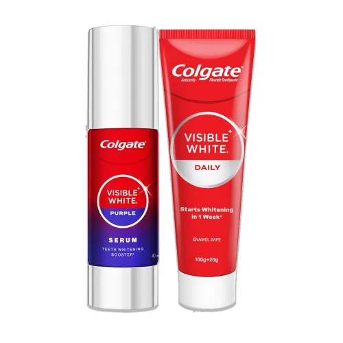 Image of Colgate Visible White Toothpaste (100g + 20g)+ Colgate Visible White Purple Teeth Whitening Serum, 40ml