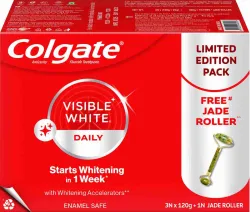 Colgate Visible White Teeth Whitening Toothpaste 120g pack of 3 with Jade Roller