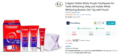 Image of Colgate Visible White Purple Toothpaste 240g + Whitening Booster Gel 13g