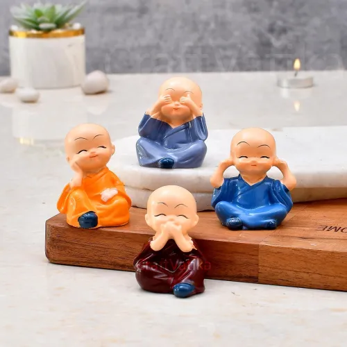 Image of Collectible India Buddha Monk Set of 4 Statue Figurines Home Decor Items