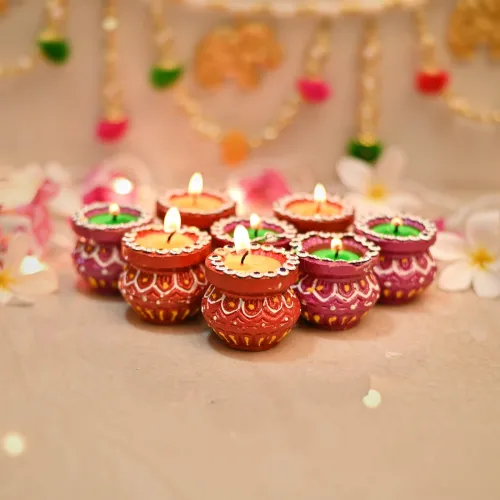 Image of Collectible India Handmade Matki Candles Diwali Gift Set - Diwali Candles Set - Decoration Items for Home Decor - Wax Cl