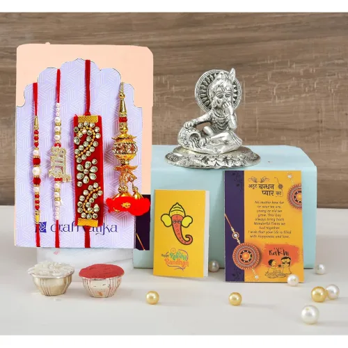 Image of Collectible India Rakhi for Brother with Gift Combo - Rakhi for Brother & Sister - Laddu Gopal Makhan Krishna Idols Stat