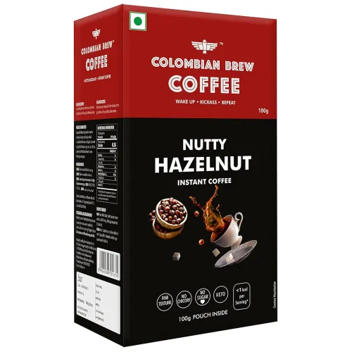 Image of COLOMBIAN BREW COFFEE Hazelnut Instant Coffee Powder, No Sugar Vegan, 100 G Box