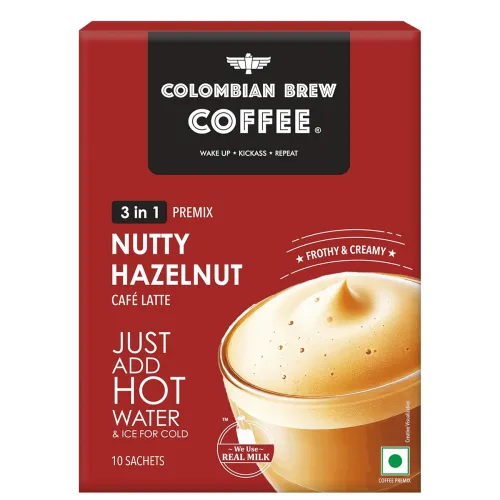 Image of Colombian Brew Hazelnut Café Latte, Instant Coffee Powder Premix (3 in 1), 8 Sachets