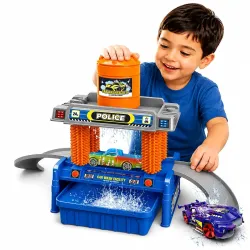 Color Changing Car Wash Playset with Water Tank, Automatic Car Wash Station, Track Toy with 1 Color Change Die-Cast Car, DIY Parking Garage Playset for Kids Age 3+