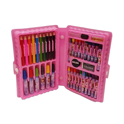 Image of Color Set 46 Pieces Art Craft Color Kit (Crayons, Water Color, Sketch Pens) for Kids (Multicolor) (Pink)
