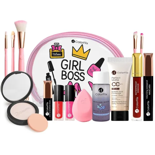 Image of ColorFlix Navrang Beauty Set – Complete 12-in-1 All-in-One Makeup Kit for Women & Girls, Includes CC Cream, Lipsticks, M