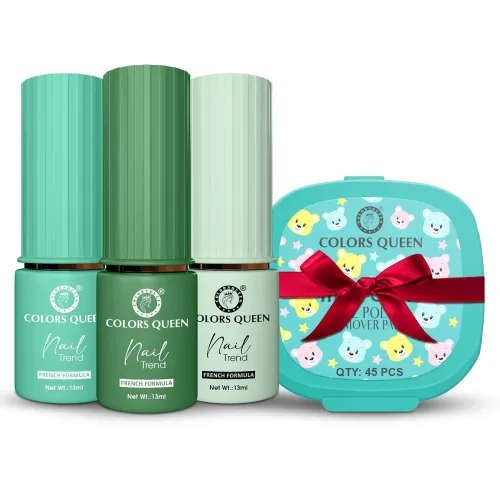 Image of Colors Queen Nail Trend Glossy Nail Paint Combo Set of 3 with Free Nail Paint Remover Wipes - 45 pcs