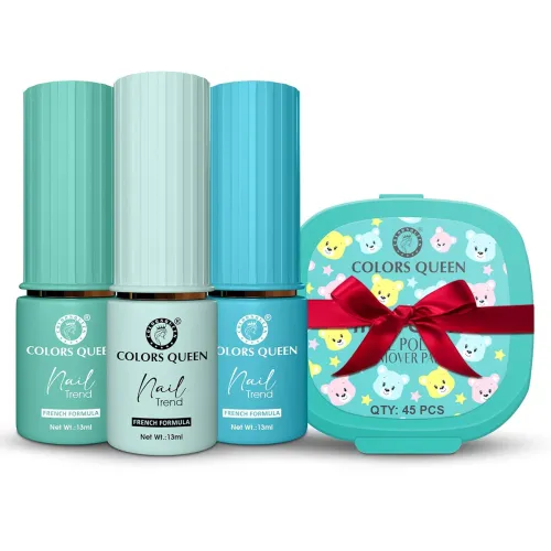 Image of Colors Queen Nail Trend Glossy Nail Paint Combo Set of 3 with Free Nail Paint Remover Wipes - 45 pcs|