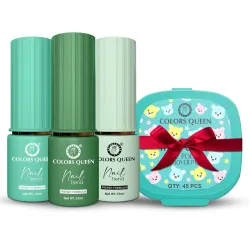 Colors Queen Nail Trend Glossy Nail Paint Combo Set of 3 with Free Nail Paint Remover Wipes - 45 pcs| Long Lasting & Vibrant Nail Paint for Women (Sea Form, Kombu Green, Serenity, 39ml)