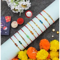 Combo of 10 Dora Rakhi Set for Brother, Bhaiya, Bhabhi for Rakhi/Rakshabandhan with Roli Chawal & Greeting Card | Premium Rakhi Hamper RKHMPR52