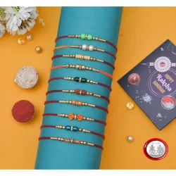 Combo of 10 Dora Rakhi Set for Brother, Bhaiya, Bhabhi for Rakhi/Rakshabandhan with Roli Chawal & Greeting Card | Premium Rakhi Hamper RKHMPR67