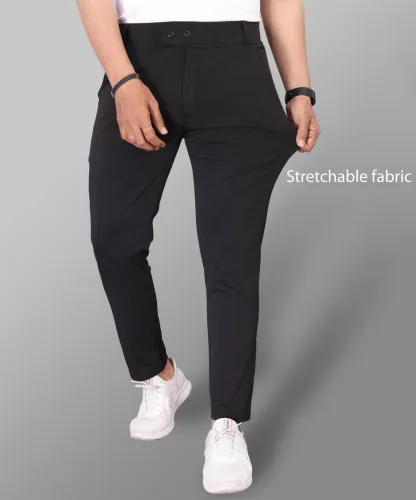 Image of COMBRAIDED  Men Slim Fit Black Polycotton Trousers