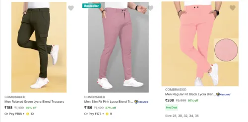 Image of COMBRAIDED Men's Trousers upto 91% Discount | Starting at ₹186