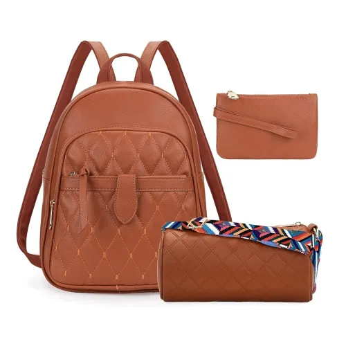 Image of Comfabie women's quilted backpack set, 3 pieces, with matching crossbody bag