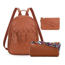 Comfabie womens quilted backpack set, 3 pieces, with matching crossbody bag
