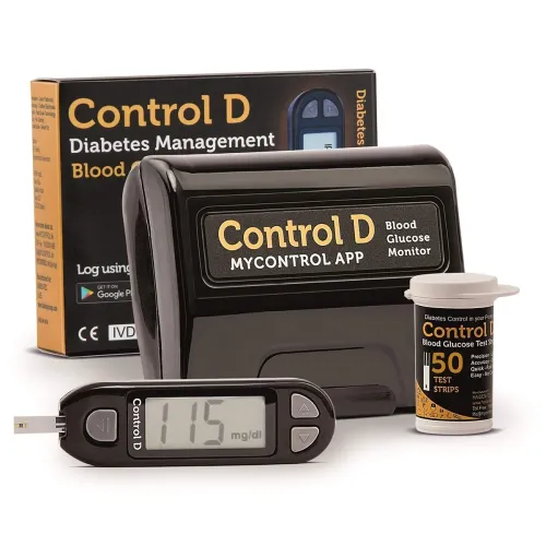 Image of Control D Blood Glucose Monitor (Pack of 50 Strips, Black)